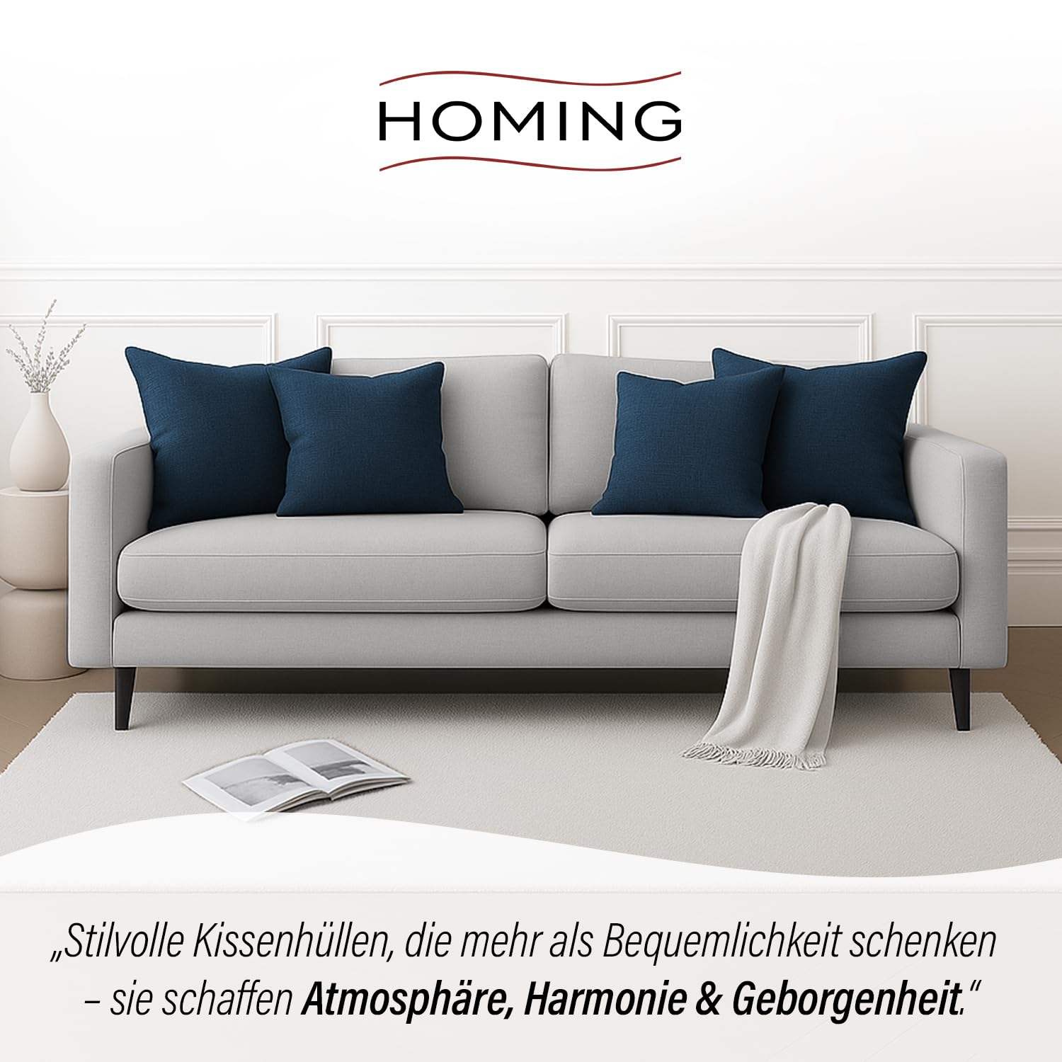 Homing St. Tropez Kissenhülle 40x40 dunkelblau Leinen-Optik