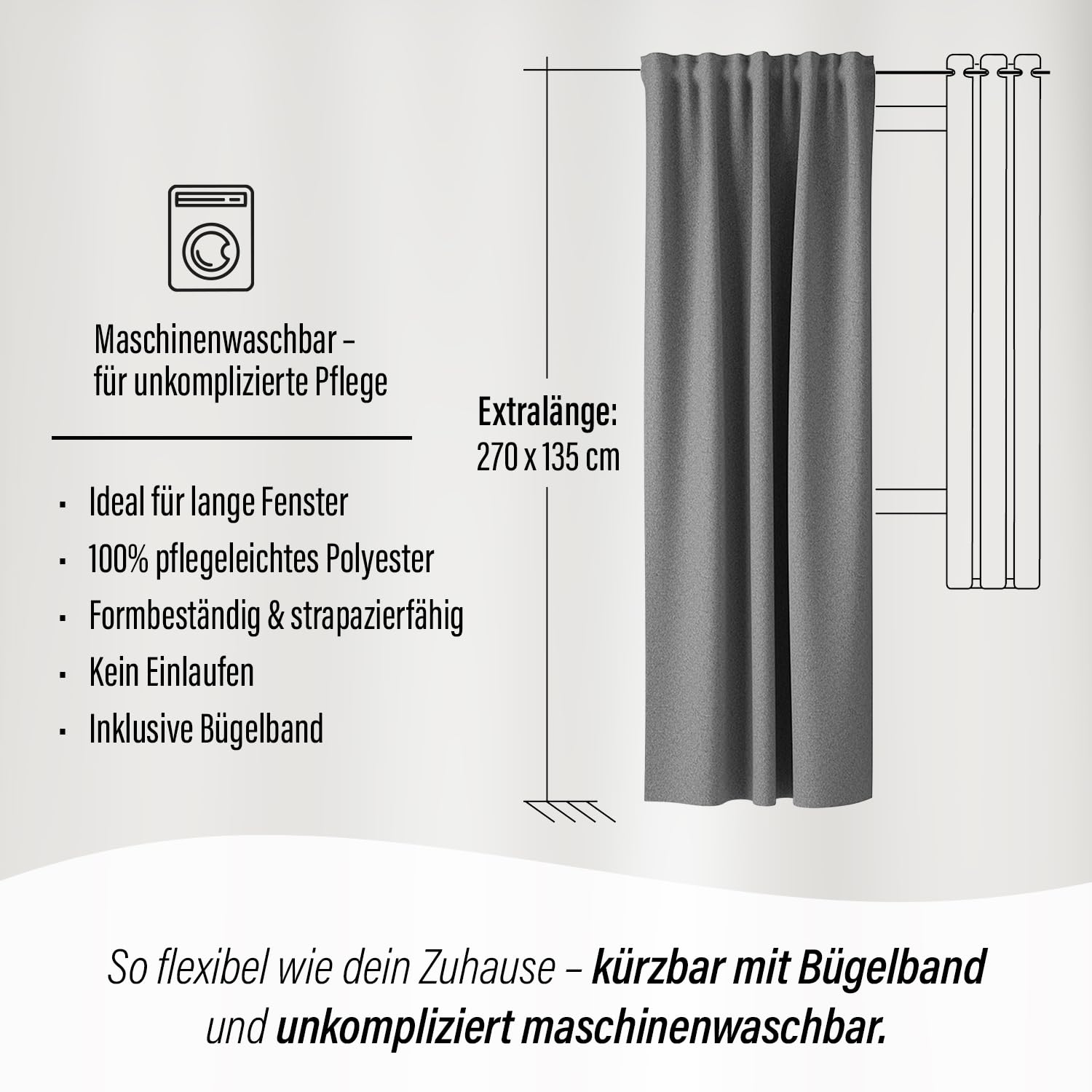 Homing Vorhang Nox Verdunkelungsvorhang Grau 135x270 blickdicht