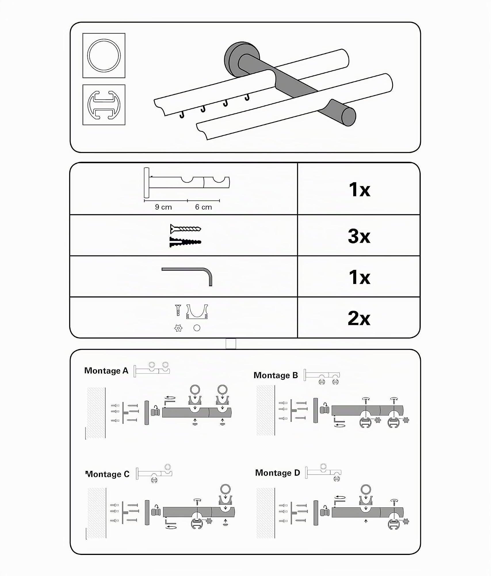 GARDINIA Kira Kombiträger 19 mm Gardinenträger 2-läufig Champagner
