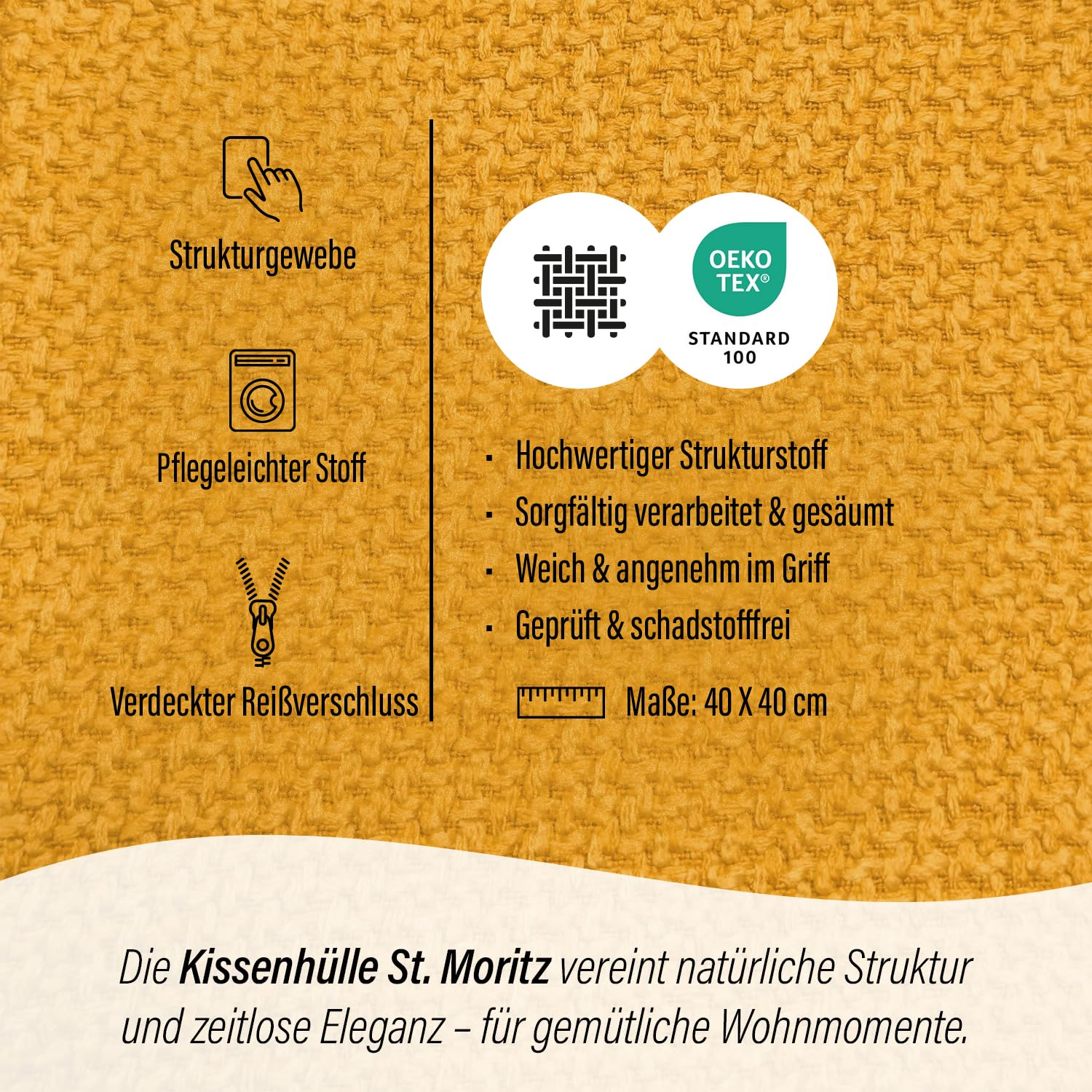 Homing St. Moritz Kissenhülle 40x40 Honig Struktur