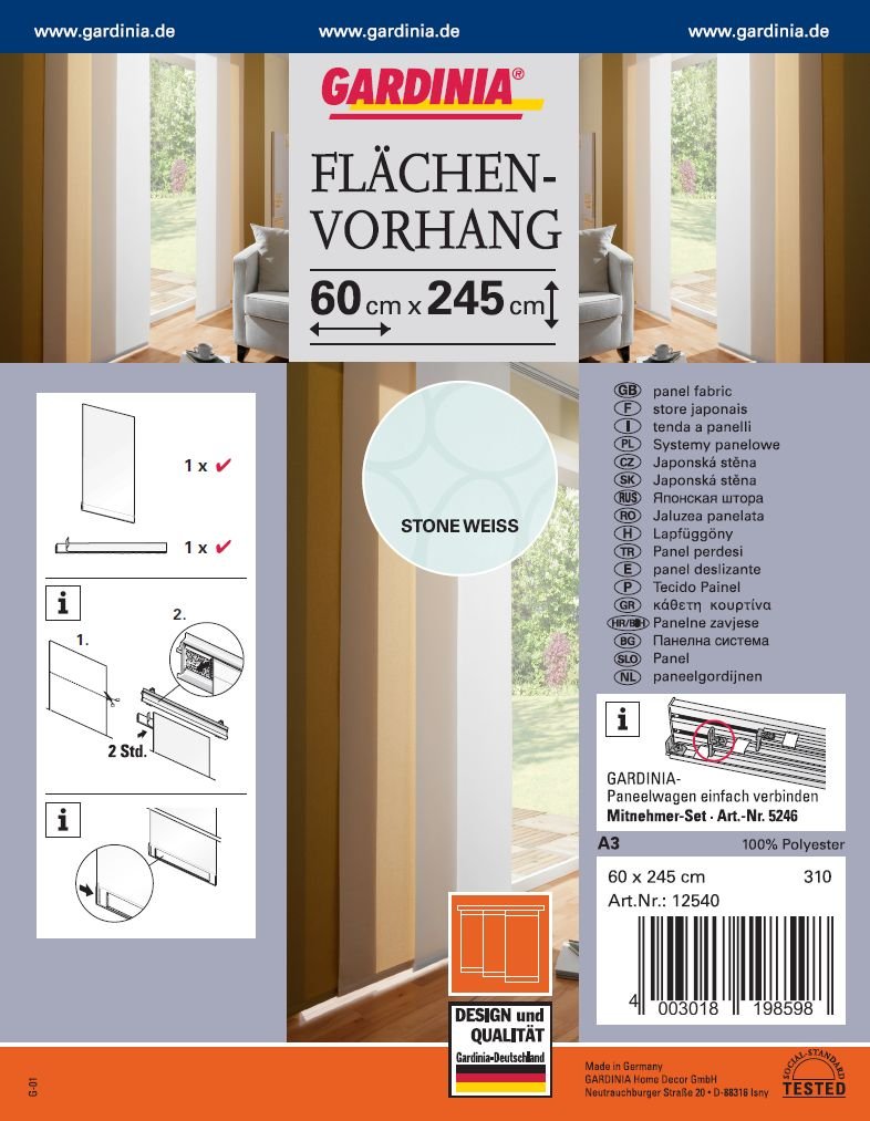 Gardinia Solid Flächenvorhang 60x245 cm Weiß Steine Lichtdurchlässig