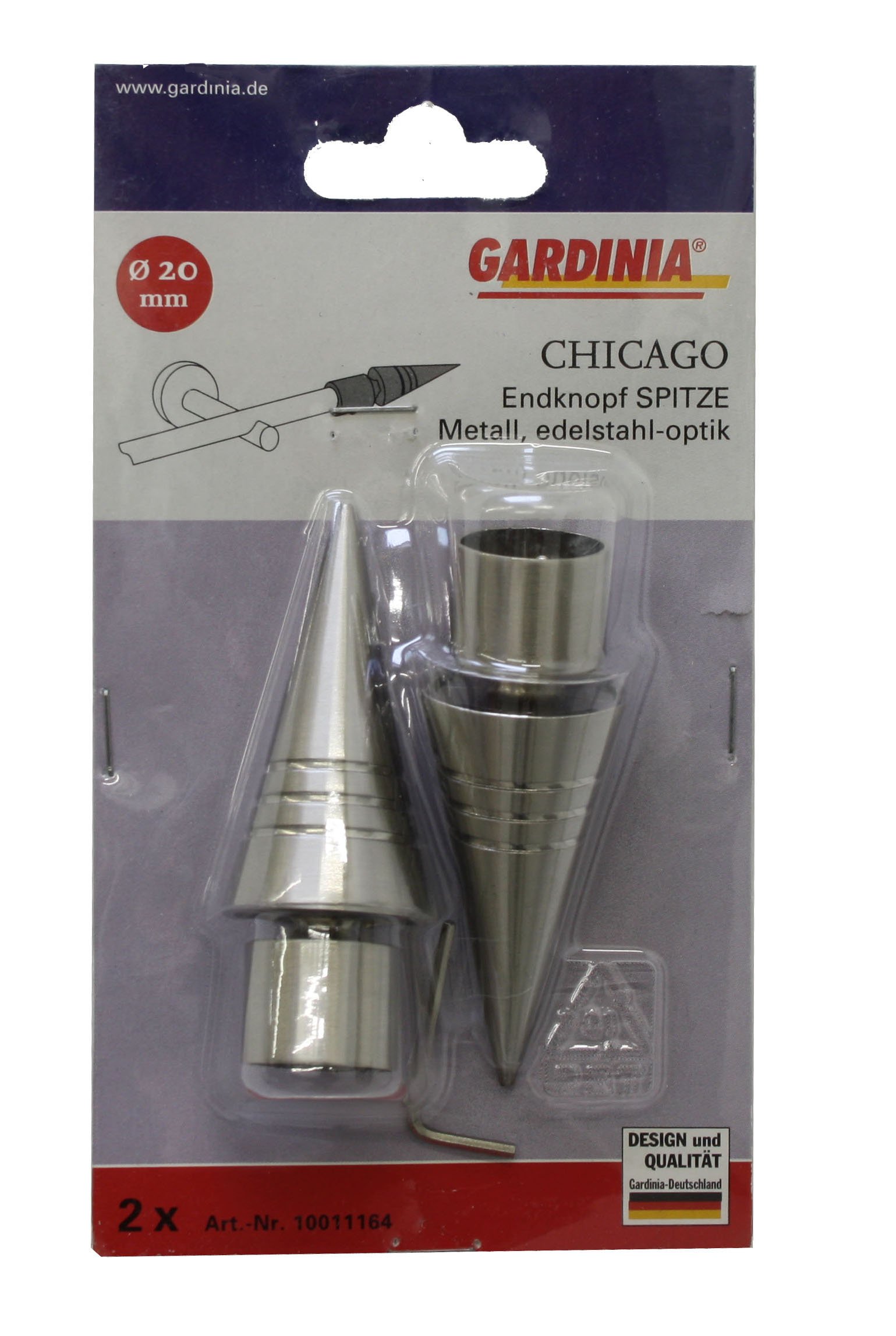 Gardinia Chicago Endknopf Spitze 20 mm silber