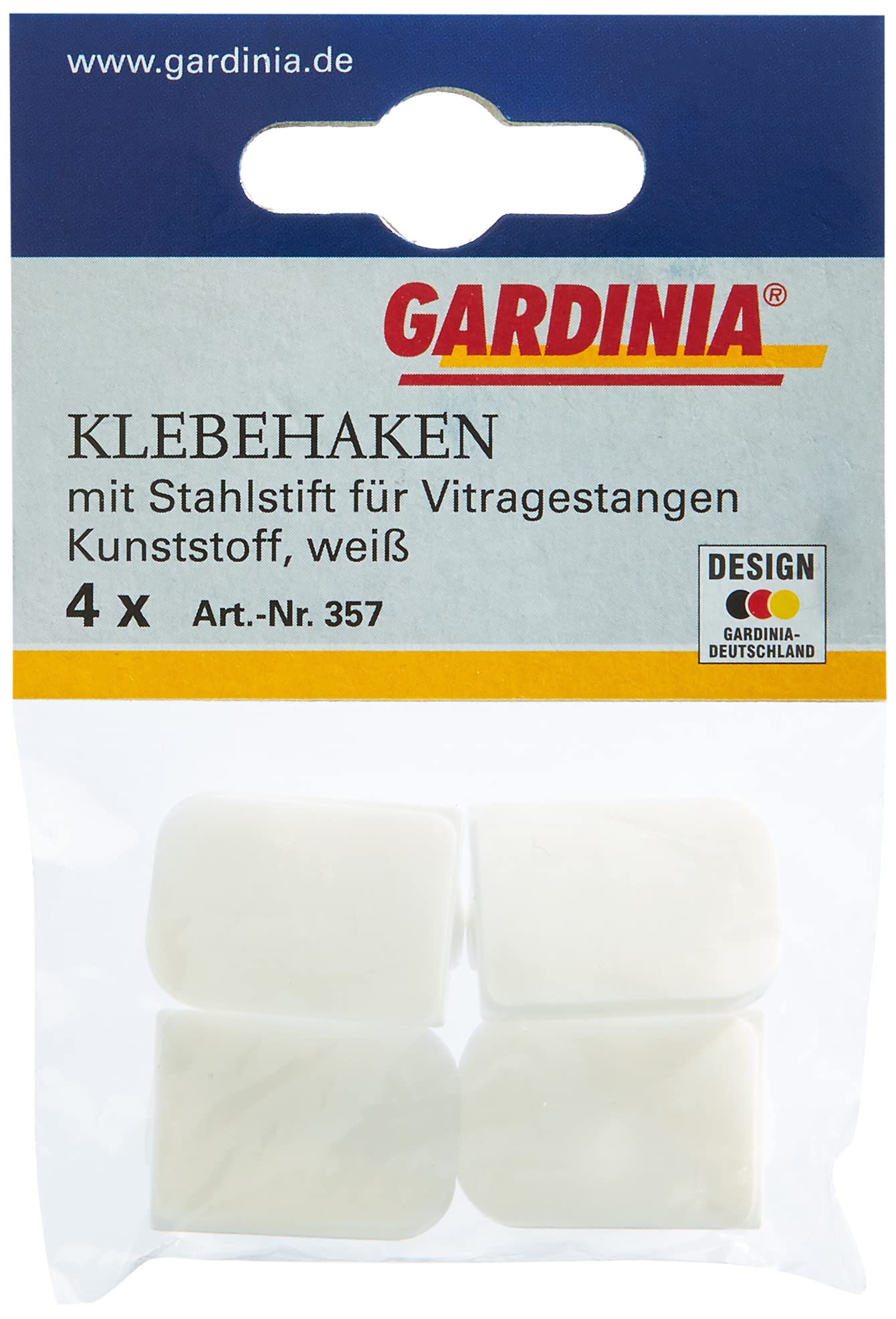 GARDINIA Chicago Klebehaken Vitragestangen 11mm weiß 4 Stk