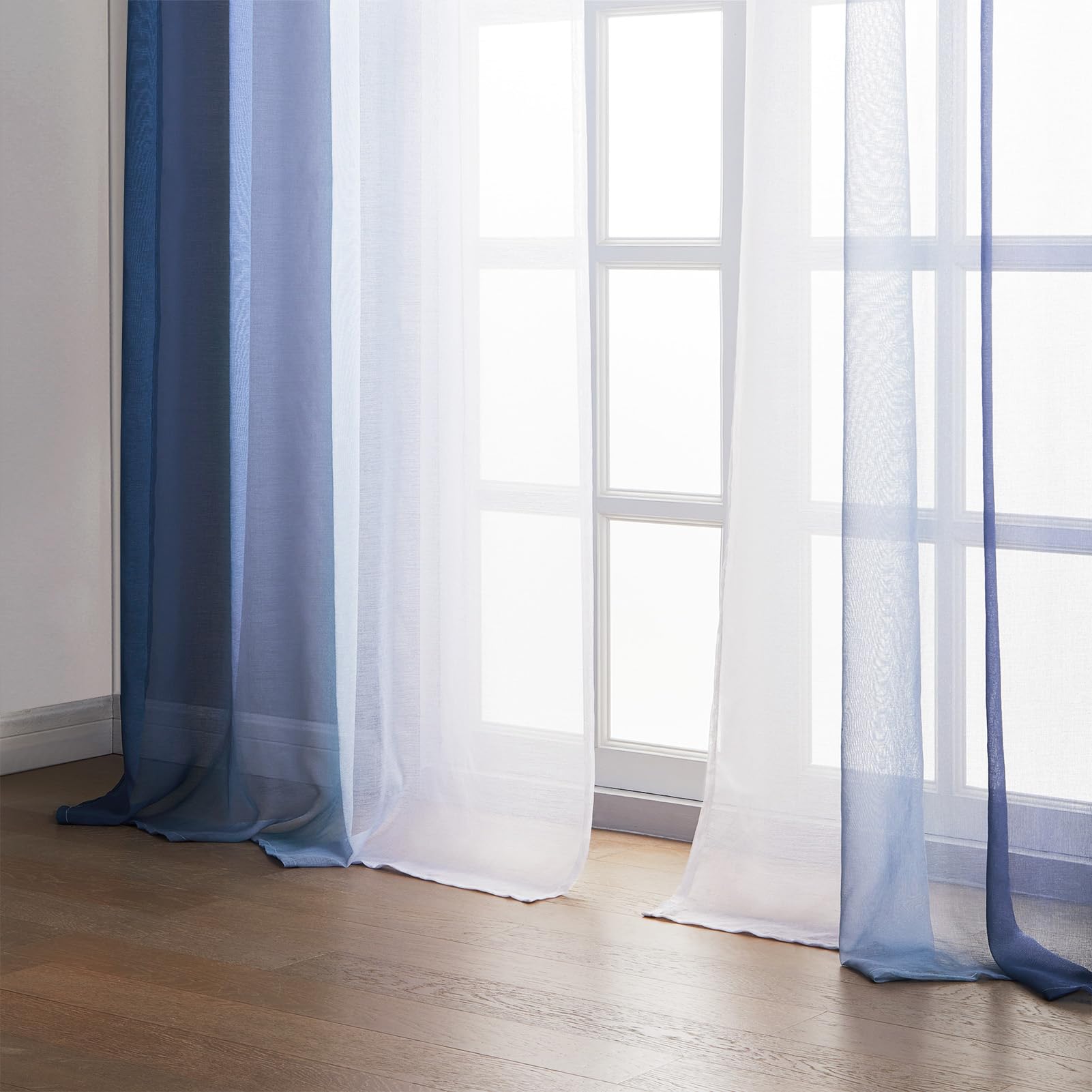 Topfinel Gardinen Ösenvorhang Blau 140x240 cm 2er transparent