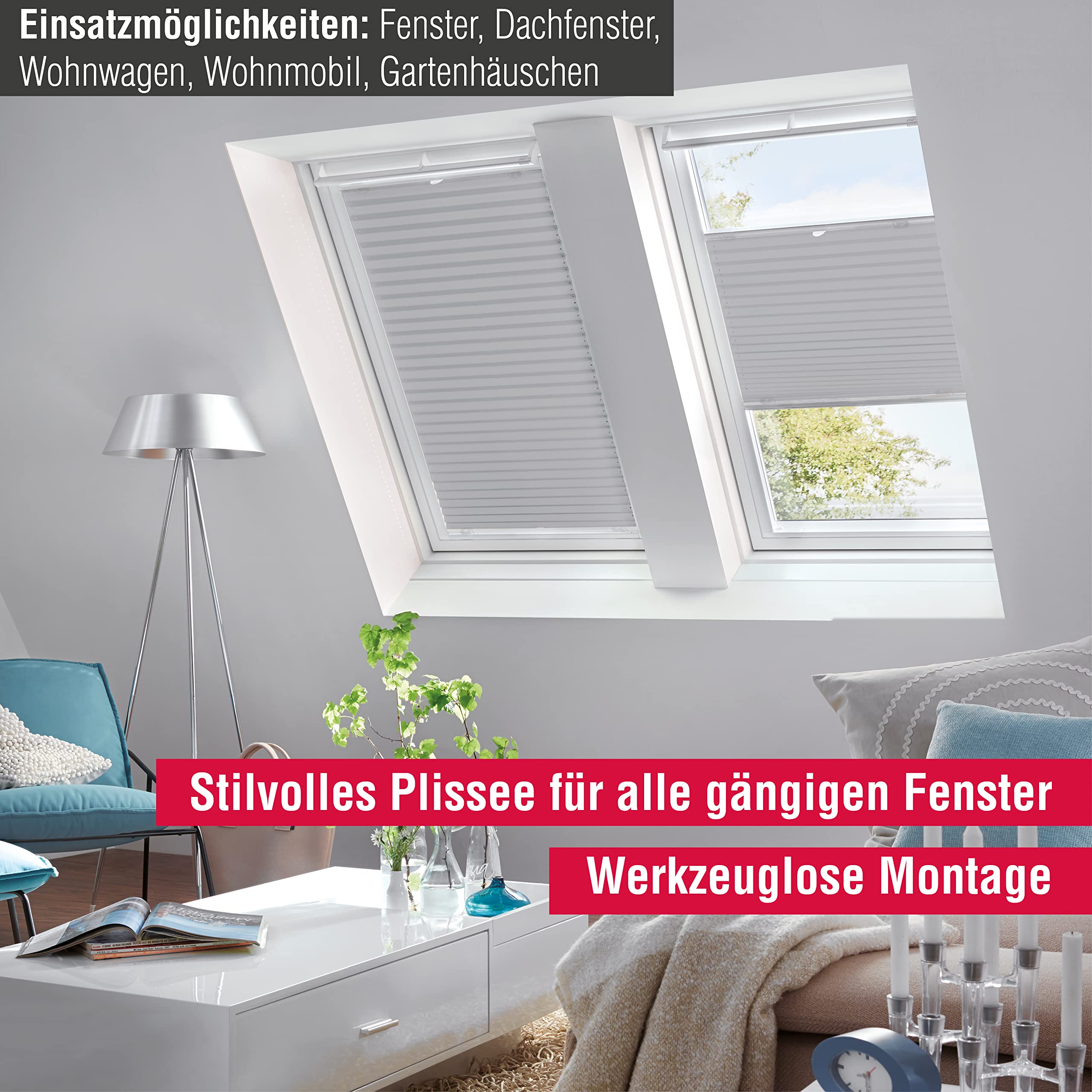 GARDINIA Solo Plissee Grau 47,3x100 cm Dachfenster