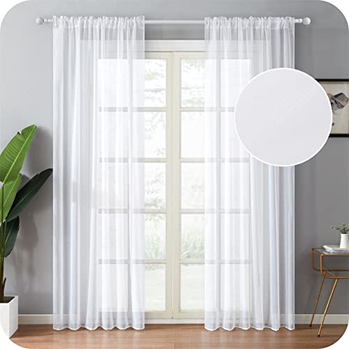 Topfinel Voile Vorhang Weiß 140x235 cm 2er Set Halbtransparent