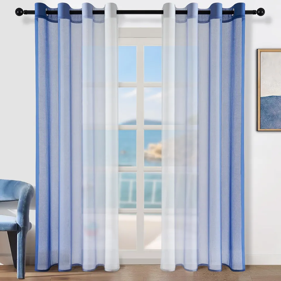 Topfinel Gardinen Ösenvorhang Blau 140x240 cm 2er transparent