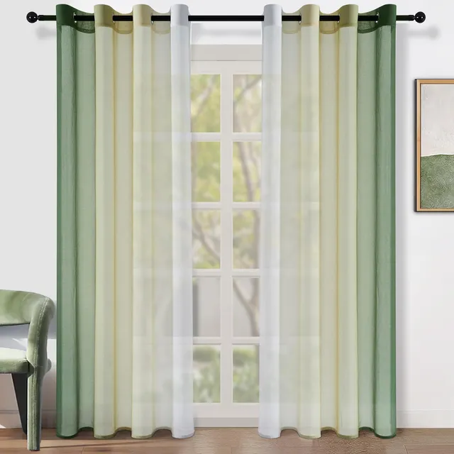Topfinel Vorhang Farbverlauf Grün 140x160 cm 2er-Set Ösen
